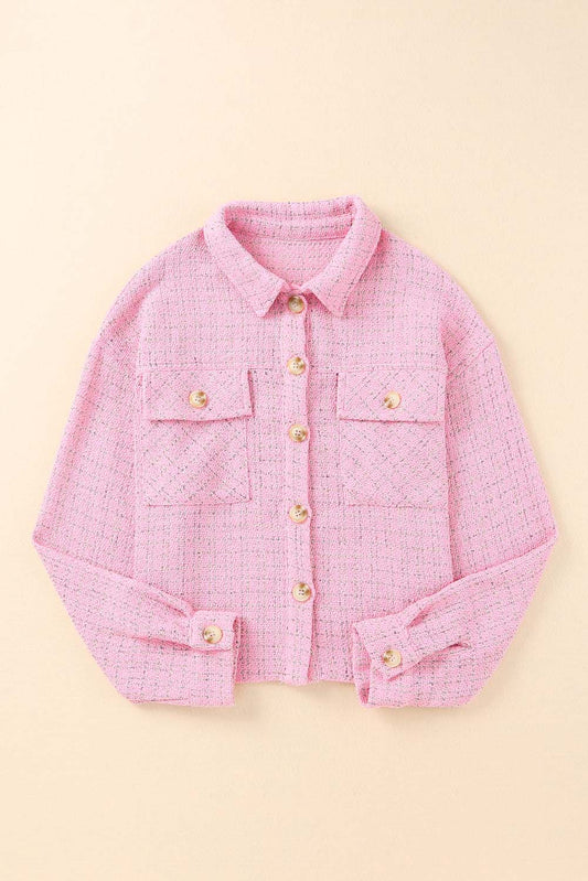 Pink Plaid Tweed Button-Up Shacket