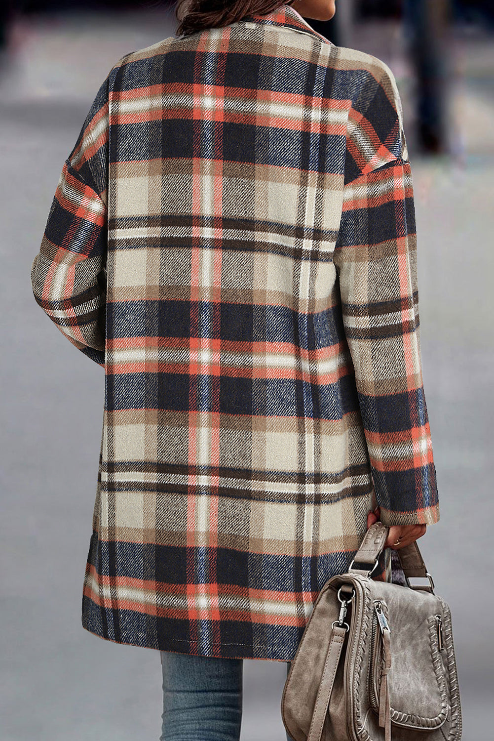 Elegant Khaki Plaid Shacket Coat