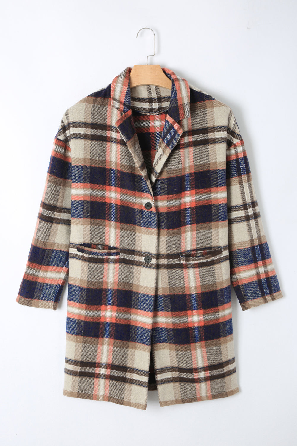 Elegant Khaki Plaid Shacket Coat