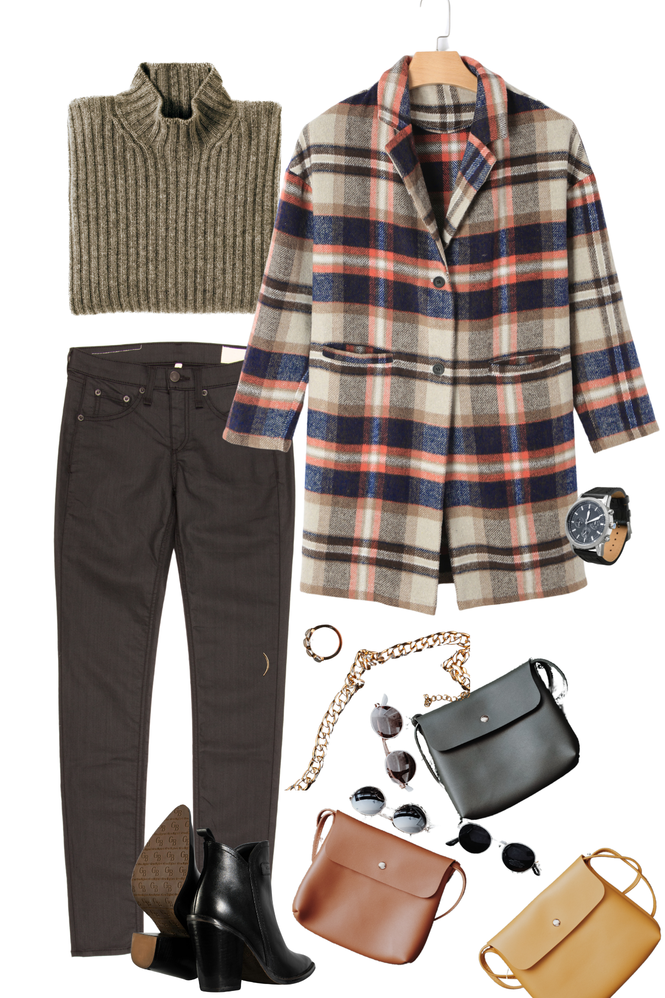 Elegant Khaki Plaid Shacket Coat